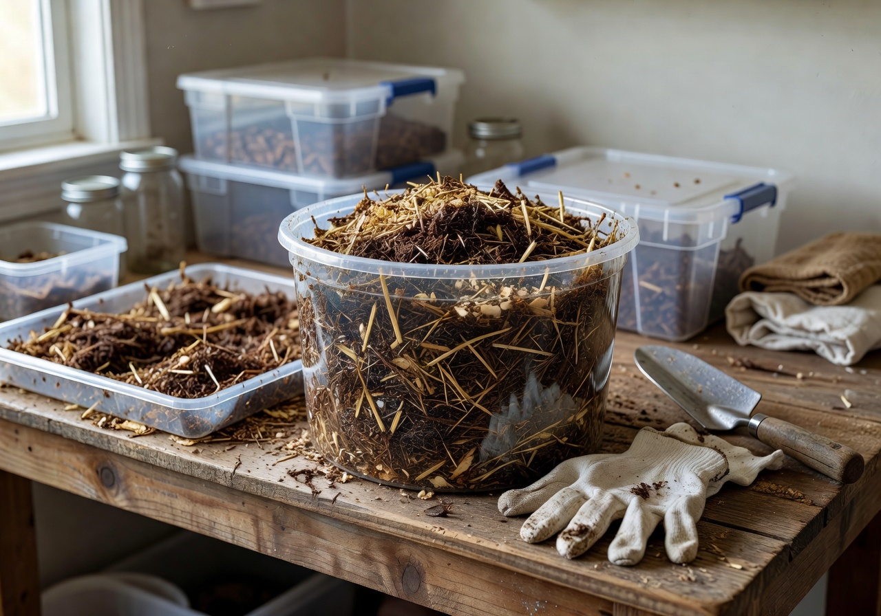 Mushroom home grow kit with substrate block and growing instructions
