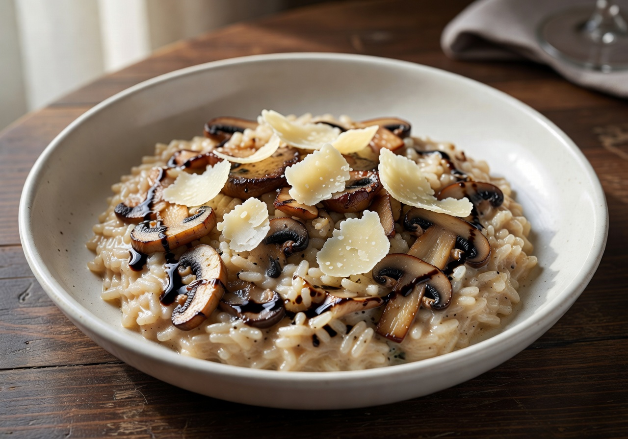 Mushroom risotto with shaved parmesan and truffle oil