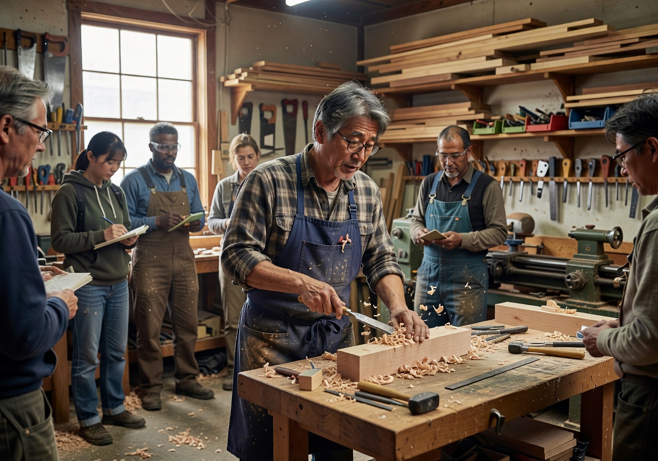 Portrait of Kenji Nakamura, workshop coordinator, teaching a class