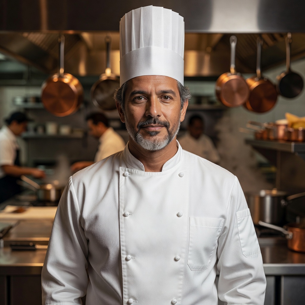 Portrait photo of Chef Marcus Rivera in chef whites